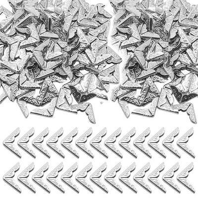100PC Antique Golden Page Corner Protectors for Scrapbooks, Albums & DIY Crafts - Vintage Style Metal Reinforcements for Books, Menus & Files (Silver Color)