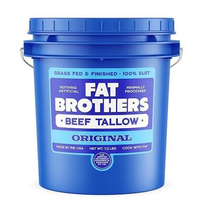 Grass Fed and Finished Beef Tallow 7.2 lb (1 Gallon) - Fat Brothers 100% Suet, USA Sourced & Rendered, No Hormones/Antibiotics, High Smoke Point Cooking Fat for Cooking, Frying, Baking, Skincare