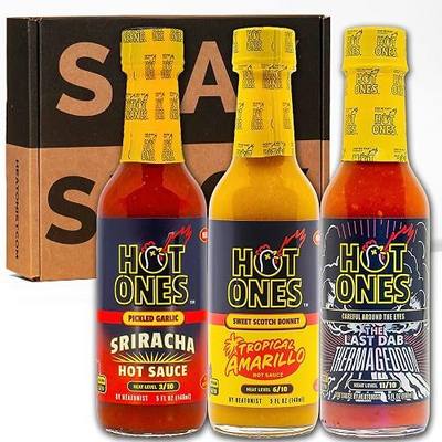 Hot Ones Hot Sauce Challenge Set - Season 28 Trio - Hot Sauces Gift Set - Variety Pack - Made with Natural Ingredients - Unique Small Batch Sampler - 5 fl oz Bottles (3-Pack)