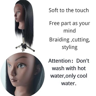 Practice Hair Mannequin Head for Braiding Hairstyling,Yaki Texture Black Head Mannnequin with Hair for Kids