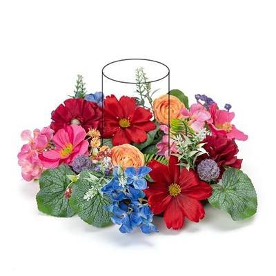 WELL KNOWN Artificial Flowers Candle Rings Wreath, 12" Small Spring Wreath for Candles & Candleholders, Centerpieces for Home Dining Coffee Table Birthday Wedding Party Decor & Gift (Fuchsia Red Mix)