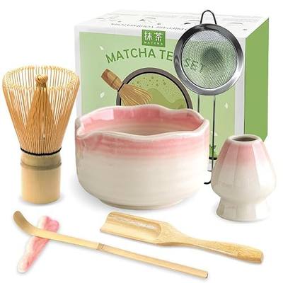 JBER Matcha Whisk Set, Ceramic Matcha Set Includes Bowl & Holder, Bamboo Whisk (Chasen), Sifter, Scoop, Spoon & Rest - 7PCS Matcha Kit Gift for Matcha Lovers & Beginners, Gradient Pink