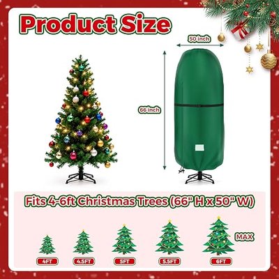 Christmas Tree Cover - 420D Waterproof Oxford Cloth Storage Bag for 4-6 FT Christmas Trees, Metal Zipper & Adjustable Straps (66" H x 50" W)