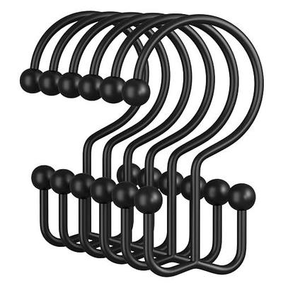 Amazer Black Shower Curtain Hooks, 12PCS Minimalist Simple Double Shower Curtain Rings, Rust-Resistant Metal Shower Hooks Shower Curtain Hangers, Shower Rings for Bathroom Shower Rods Curtains