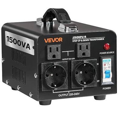 VEVOR Voltage Converter Transformer, 1500VA, Heavy Duty Step Up/Down Power Transformer, Convert from 110V to 220V and 220V to 110V, with EU Outlets, US Outlets, Power Cord, Circuit Breaker Protection