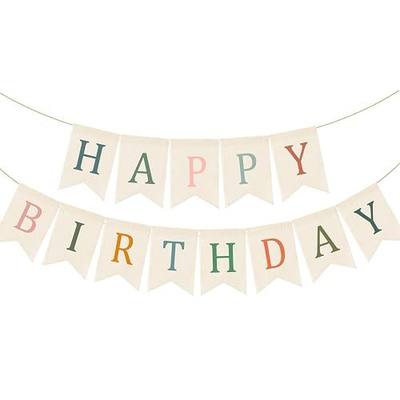Doumeny Happy Birthday Burlap Banner Boho Birthday Garland Bunting Sage Green Pink Bohemian Party Hanging Flag White Happy Birthday Party Bunting Garland for Women Men Birthday Photo Backdrop