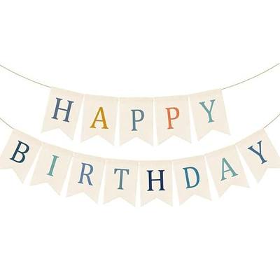 Doumeny Happy Birthday Burlap Banner Boho Birthday Bunting Garland Blue Bohemian Sign Flag White Birthday Hanging Banner Pastel Rainbow Party Decor for Home Mantel Fireplace Nursery Party Backdrop