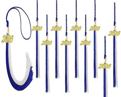 Blue and White Graduation Tassels 2026 Bulk for Grad Cap and Graduation Ceremony Accessory Decoration,10 Pieces