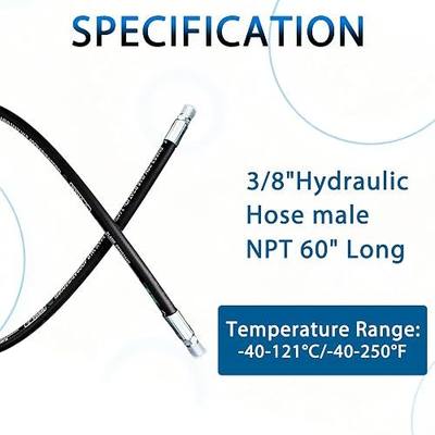 Heroson15611-06-06RW Hydraulic Hose Assembly 3/8 ”,Hydraulic Hose with Male NPT X Male NPT,4785PSI,60”Long,Black