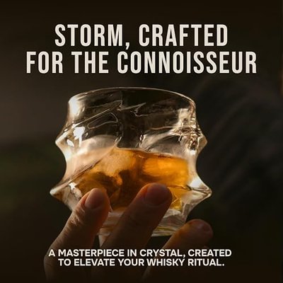 TSUKIGLASS Storm Japanese Crystal Whiskey Glasses Set of 2, Gift for Men | Old Fashioned Rocks Tumblers, 8.45oz, Lead-Free Crystal, Gift Ready Box, For Bourbon, Scotch & Cocktails