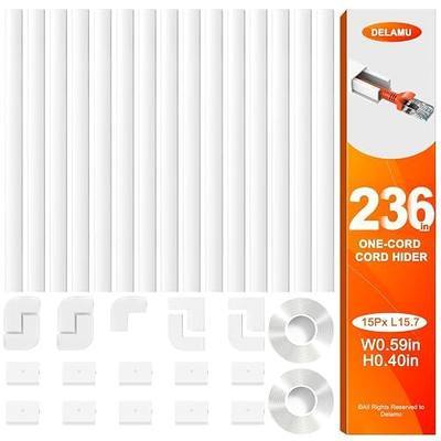 Delamu 236in Cord Hider, Single-Wire Cord Covers for Wires on Wall, Paintable Snap-on Design Wire Cover, Cable Management Kit for Corner-Mounted TVs, Easy Install Cable Raceways, W0.59 H0.4in, White