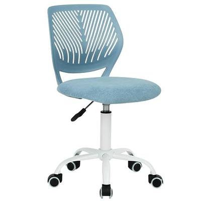 FurnitureR Blue Kids Study Desk Chair, Adjustable Swivel Armless Task Chair with Comfy Fabric Cushion & Plastic Back — Cute for Children & Students