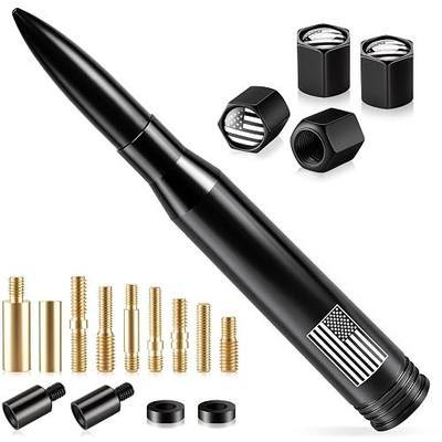BJSIA American Flag Car Truck Antenna with Valve Stem Caps - Universal Compatible with Ford, Dodge, Chevrolet, GMC, Jeep, Toyota Truck Car Accessories, Anti-Theft Antenna Topper - Black