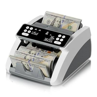 AROHANI Money Counter Machine with Value Count for USD and EUR, UV MG IR DD MT Counterfeit Detection, Count Add Batch Auto Modes, Cash Counter with LED Display, Compact Powerful Design,Gray
