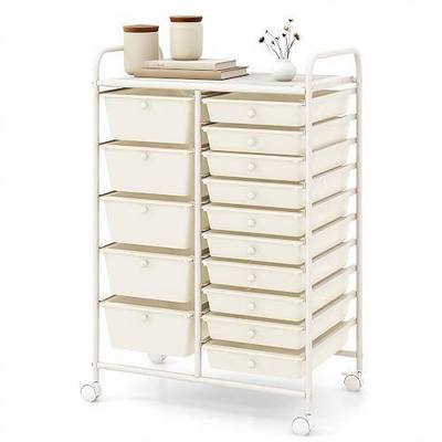 DORTALA 15-Drawer Rolling Storage Cart with Drawers, Rolling Utility Cart w/Removable Drawers & Universal Wheels, Tools Scrapbook Paper Organizer for School, Office, Home, Classroom (Ivory)