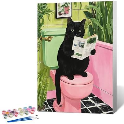 Framed Paint by Numbers Kit for Adults, Black Cat Bathroom Decor 8x12 Inch | Paint by Number with Frame, DIY Acrylic Painting Kit for Relaxation, Easy for Beginners, Wall Decor Gift for Cat Lovers