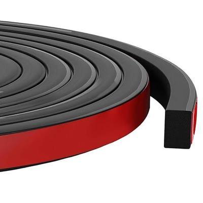 Pangda 20 Ft Rectangular Rubber Seal Strip with Self-Adhesive Tape, 0.75" W x 0.5" H Foam Rubber Weather Stripping for Boat, Automobile, RV, Ship, Garage Door/Window Seal, Black (Solid)