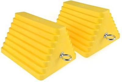 MaxxHaul 51169 Polyfoam Wheel Chocks with Steel Eyebolt – 2-Pack – 10″ × 8″ × 6″ Heavy-Duty Structural Foam – Bright Yellow – Vehicle & Trailer Safety for Cars, Trucks, RVs, Boats, ATVs