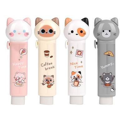 Retractable Pencil Eraser, Cute Erasers,Cat Eraser,Suitable for School Home Office Supplies, 4Pcs (Eraser-cat)