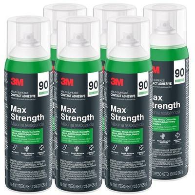 3M Max Strength 90 Contact Adhesive Spray, 12.6 oz (Pack of 6) – Low VOC Heavy Duty Glue with Adjustable Nozzle, Heat & Water Resistant Bond for Metal, Wood, Plastic, Laminate, Concrete