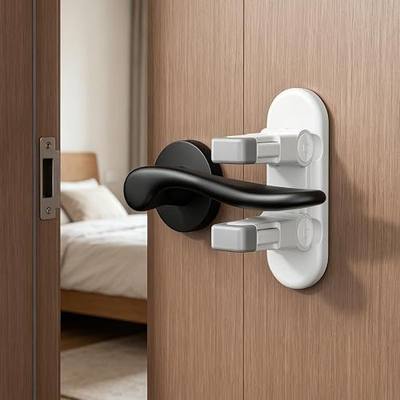 2 Pack Snap-On Door Lever Locks, Child Safety Door Handle Stopper for Baby, Autism Kids-Dual Lock System, No Tools Required Without Drilling (White-2Pack)