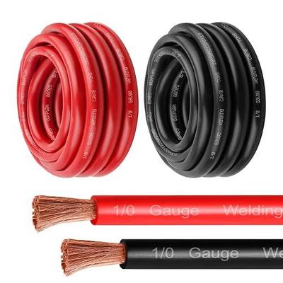MOOKEERF 1/0 Gauge Battery Cable - 5FT Red + 5FT Black 1/0 AWG Welding Cable Flexible Stranded Oxygen-Free Pure Copper Wire for Automotive, Battery, Inverter, Solar, Marine and Generator