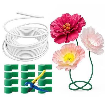 66 ft Flexible Pipe PVC Tubing for Artificial Flowers 16 mm Bendable Pipe Stem for Fake Floral Balloon Arch Wedding Arrangement Prop Decor with Tube Cutter 12 Green Crepe Paper (Not Include Flowers)