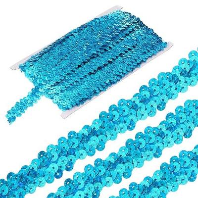 MECCANIXITY 5 Yards 0.8 Inch Elastic Sequins Trim 2 Row Flat Sequin Strip Paillette Fabric Ribbon for Crafts DIY Fringe Sewing Costume Dress, Laser Lake Blue