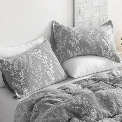 NTBAY Muslin Cotton King Pillow Shams, Set of 2, 20 x 36, Grey Tree | Three-Layer Muslin Pillow Shams with Light Thermal Fill, Quilted Design, and Envelope Closure, Pillow Inserts Not Included