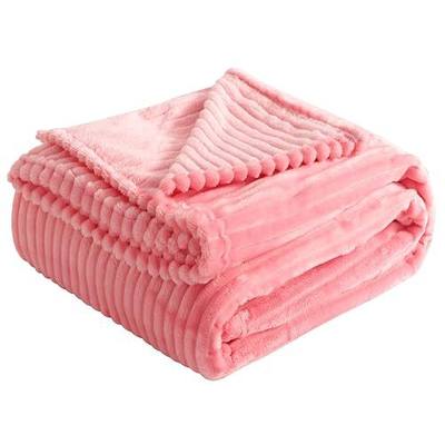 Flannel Fuzzy Toddler Blanket 30x40 Inches, Soft Plush Baby Blanket with Striped Design, Lightweight Warm and Cozy for Crib, Stroller, Nursery, Pink