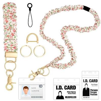 2Set Scrunchie Lanyard Breakaway Wristlet Keychain for Teacher Gifts Special Stretchy Teacher Lanyard for ID Badges Scrunchy Lanyards with ID Holder Cute Essentials for Teachers Office Nurse C