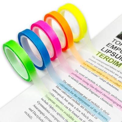 5 Rolls Fluorescent Highlighter Tape – Transparent Removable Neon Marking Sticker for Books, Notes & Labels – Writable PET Annotation Strips for Study, Office & Home