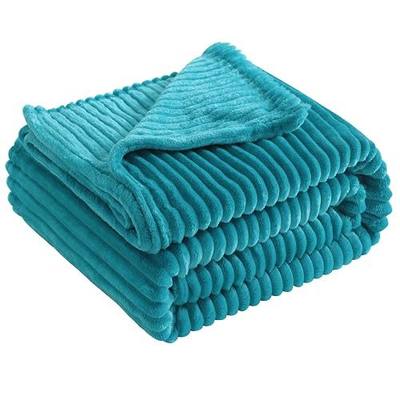 Aerlomi Oversized Flannel Fleece Blanket, 50x60 Inches, Turquoise | Soft Plush Warm Cozy Lightweight Portable, Reversible Striped, Ideal for Crib, Stroller, Daycare, Travel, and Supervised Use