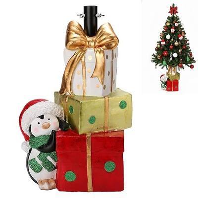 Christmas Tree Stand Base for Artificial Trees, Penguin Statue with Decorative Gift Box Design - Tree Stand and Collar Alternative for Holiday Display