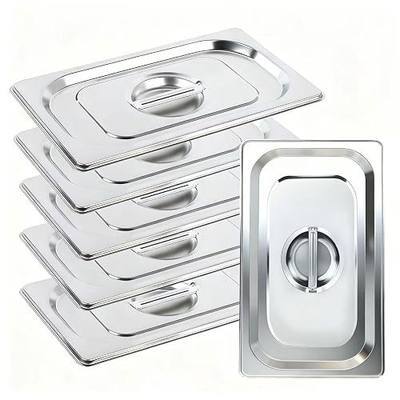 6 Packs 1/3 Size Hotel Pan Lids, 12.9''L x 7''W Stainless Steel Steam Table Pan Cover with Handles, Metal Hotel Pan Covers for Home, Buffet, Cafeteria, Commercial Restaurant
