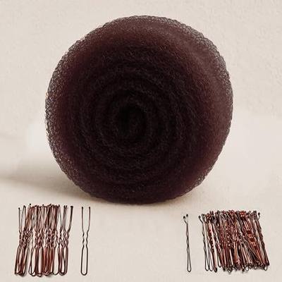 Dark Brown Hair Sponge for Updo - Hair Donuts for Updos(50 Bobby Pins+20 U-Clips)Volume Hair Bumps Tool,Hair Padding for Updos