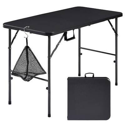 VECELO Folding Table 4 Foot with Mesh Bag, Indoor Outdoor Heavy-Duty Portable w/Handle,Fold-in-Half for Picnic, Party, Camping, Matte Black
