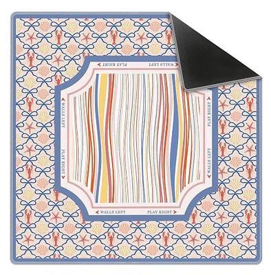 Pink Blue Preppy Beach Mahjong Mat 31.5" x 31.5", Coastal Lobster Shell Non-Slip Noise Reduction Mahjong Table Cover Accessories Supplies for Dominoes Poker Card Board and Tile Games Gifts