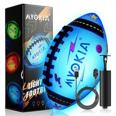 Rechargeable RGB Light Up Football Glow in the Dark Ball Size 6 | 3-15+ Birthday Gift for Kids & Teens Youth Gift Ideas Tri-Color Glow in The Dark Ball, Outdoor Night Games