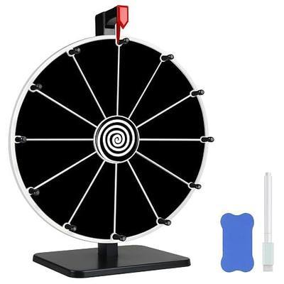 Pionites 12 Inch 12 Slots Prize Wheel Tabletop or Wall Mount Fortune Spin with Dry Erase Marker and Eraser for Engaging Home Parties, Trade Show, Carnival Events (12''12Slots Black)