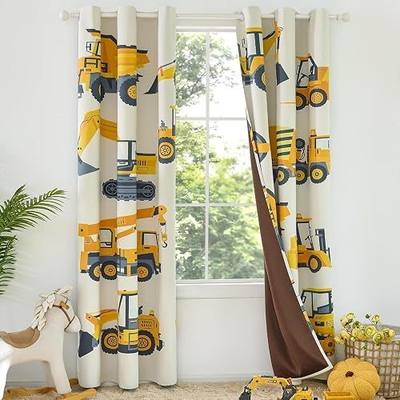 PINNKKU Blackout Truck Cars Curtains for Kids, 90% Blackout Curtains for Boys Bedroom Nursery, 42" x 63", Grommet Thermal Insulated Room Darkening Curtains, Set of 2 Panels