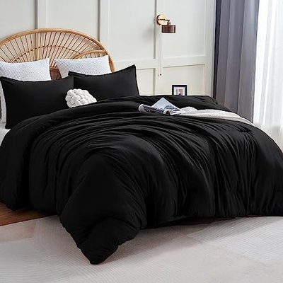 CozyLux King Comforter Set, 3 Pieces Down Alternative Bedding, Black