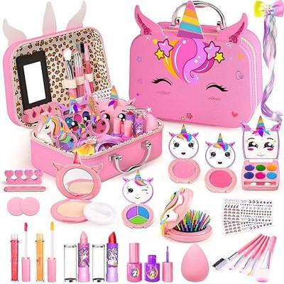 Kids Makeup Kit for Girl - Non-Toxic Kids Washable Makeup Girls Toys, Girls Makeup Kit Princess Toys Real Play Makeup Set Birthday Girls Gift for Ages 3 5 6 7 8 9 10-12 Year Old, Bright Pink