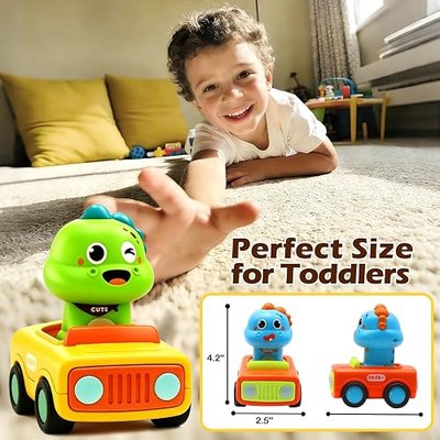 Pbooo Press to Go Car, Dinoaur Car Toys for Toddlers 1-3, Kids' Play Vehicles and Race Cars, Push Go Cars for 6-12-18 Month, Ideal Christmas and Birthday Gift for 1-2 Year Old Kids | Bright dinosaur designs with smooth rolling action to inspire imaginative play, motor skills, and exciting gift givin