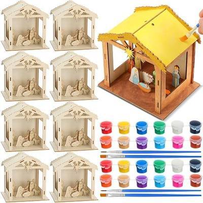 DoubleFill 6 Set Christmas Nativity Painting Craft Kits for Kids Make You Own Religious Jesus House DIY Coloring Wooden Christian Nativity Craft for Classroom Art Activities School Party Decoration