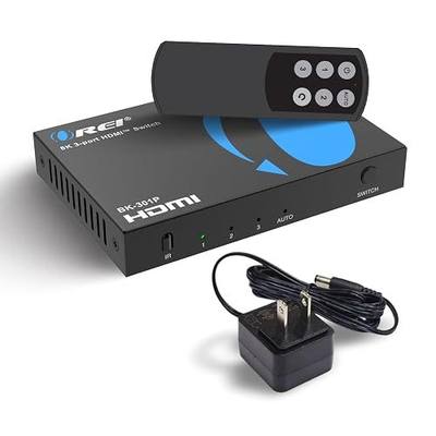 OREI 8K 3-Port HDMI 2.1 Switch, 3-in 1-Out, 8K@60Hz, Manual & Auto Switch | hdmi switch with remote, hdmi switch 4k 120hz, HDR10+, Dolby Vision, VRR, ALLM, CEC, PS5/Xbox compatible