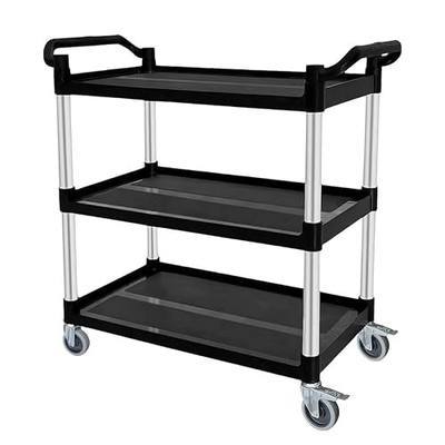 Plastic Utility Carts with Wheels, 3-Tier Rolling Cart, Restaurant Cart | 300 lbs Heavy Duty Capacity with 4 inch Silent Casters(2 Lockable), for Home, Office, Restaurant, Warehouse.31.5"× 16" × 38"