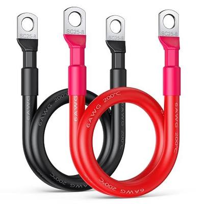 Ranpow Battery Cable, 6 AWG Battery Cables with Terminals, 12 Inch Tinned Copper Power Inverter Cables for Automotive, Solar, Marine, Boat, Car, Motorcycle, RV, ATV
