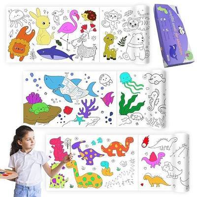 Raissily 3 PCS Children Drawing Rolls, 118" x 11.8" Coloring Sticky Paper Rolls Graffiti Scroll DIY Filling Picture Wall Painting Paper Roll for Kids Gift (Dinosaur/Animal/Infauna)