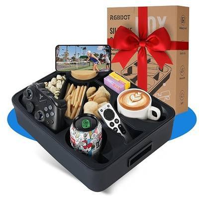 Couch Cup Holder Tray Dual Cup Silicone Snack & Drink Organizer – Waterproof Anti-Slip Large Couch Caddy Tray for Sofa Bed Car Camping, Dishwasher Safe No Spill Drink & Snack Couch Tray